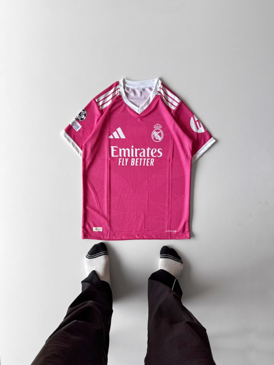 New season Real madrid Bellingham #5 Red fan made - Emirates pink red half sleeve