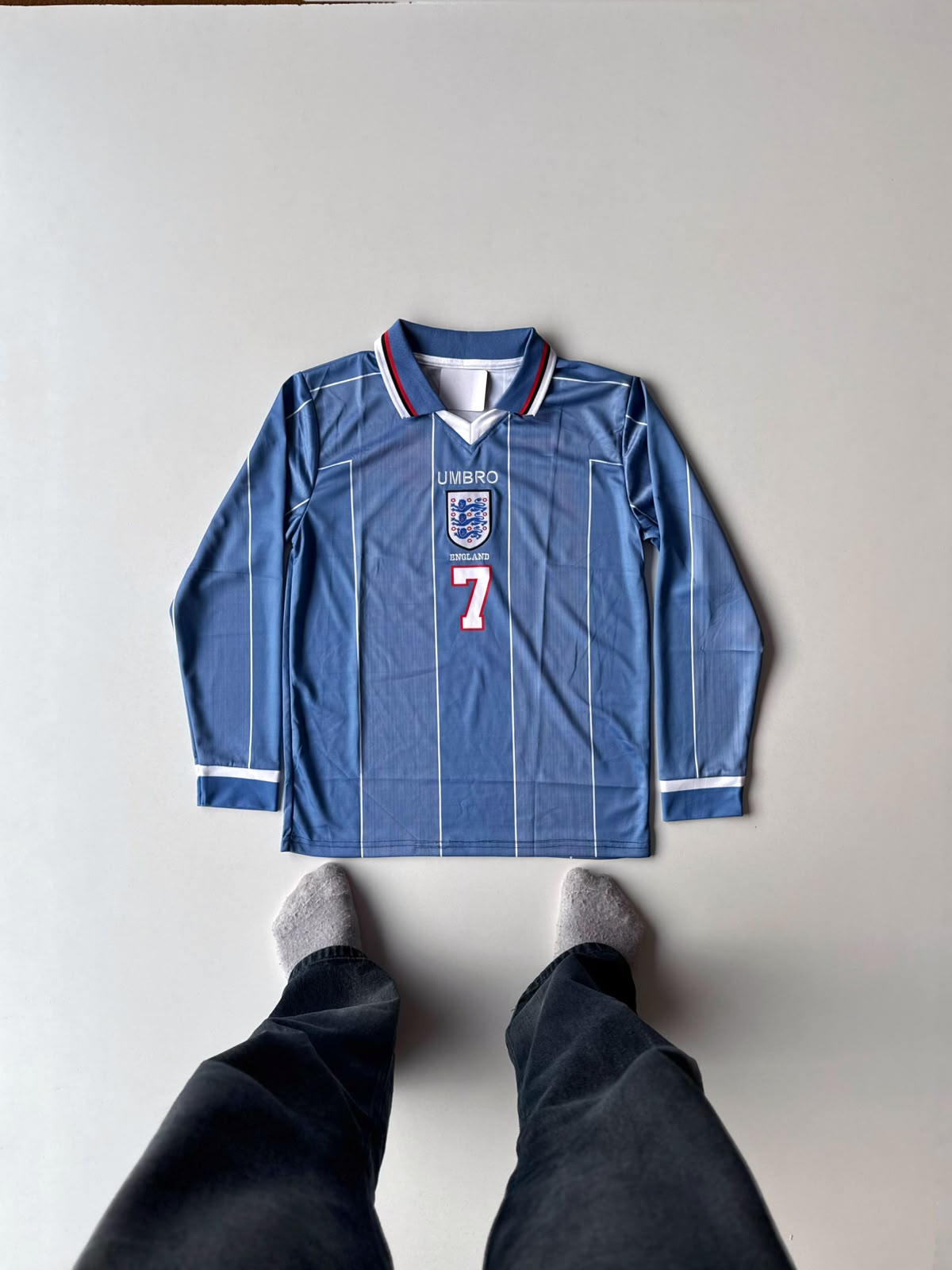 England #7 Beckham - grey full sleeve collar retro
