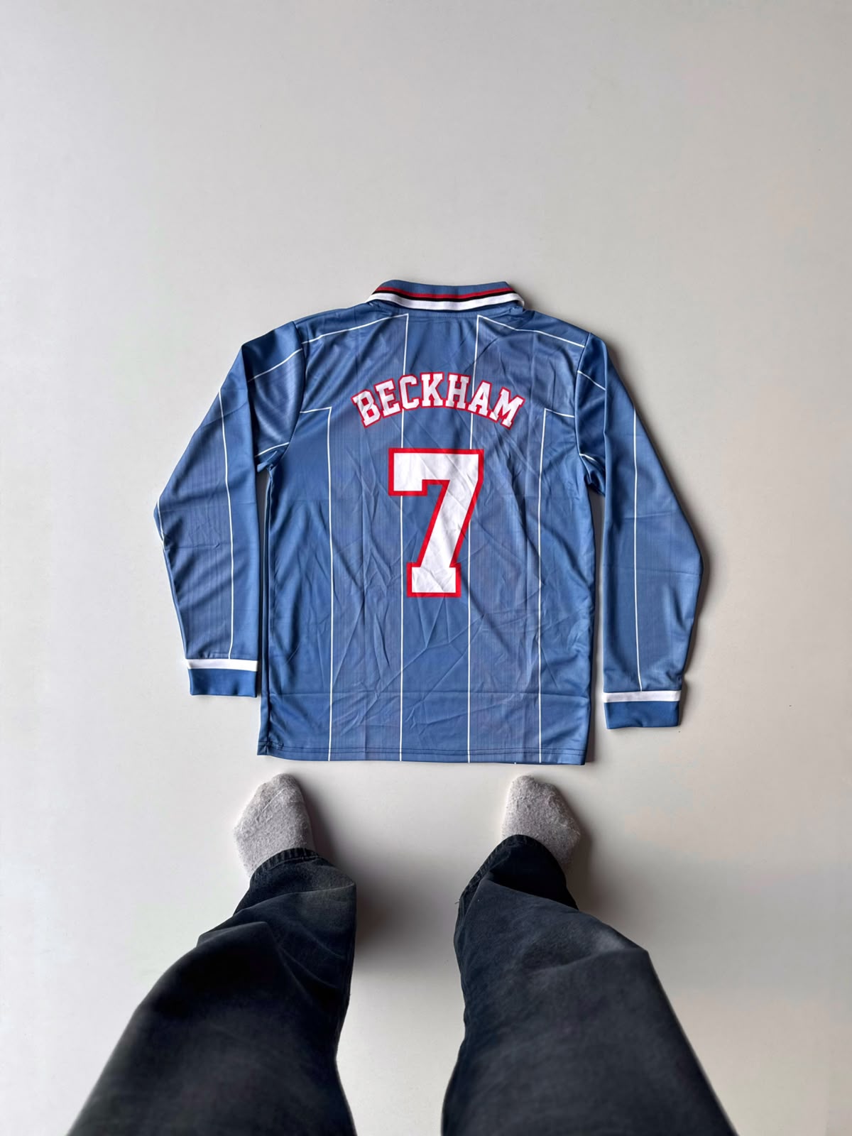 England #7 Beckham - grey full sleeve collar retro